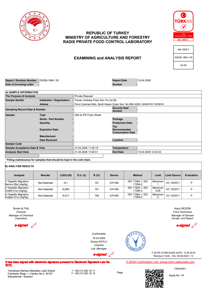 Food Compliance Certificate